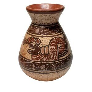 Souvenir Costa Rican Art Pottery Jug Vase Earth Tones 6"